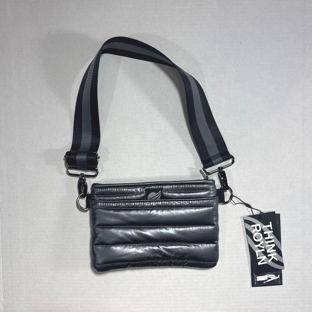 Think Royln Bum Bag Crossbody Pearl Grey Quilted Metallic Belt Fanny Pack NWT